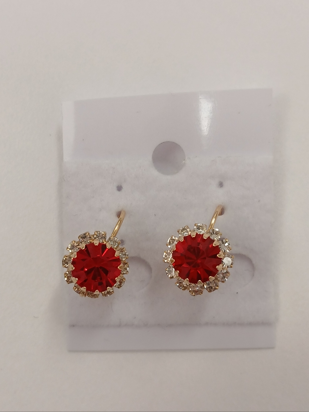NEW! Goldoro Yellow Gold Filled Drop Earrings with Red Crystal Halo